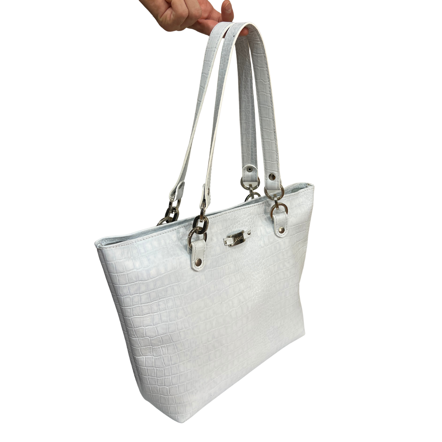 Bolsa de mano casual en piel genuina color blanco para dama modelo #0006
