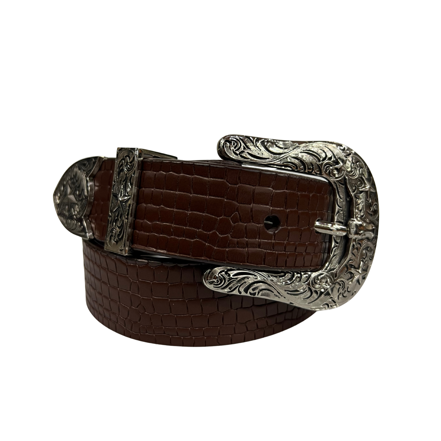 Cinturon vaquero en piel genuina para caballero modelo #3078 Cafe (Hebilla CowBoy) 40mm