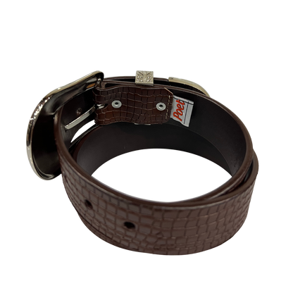Cinturon vaquero en piel genuina para caballero modelo #3078 Cafe (Hebilla CowBoy) 40mm
