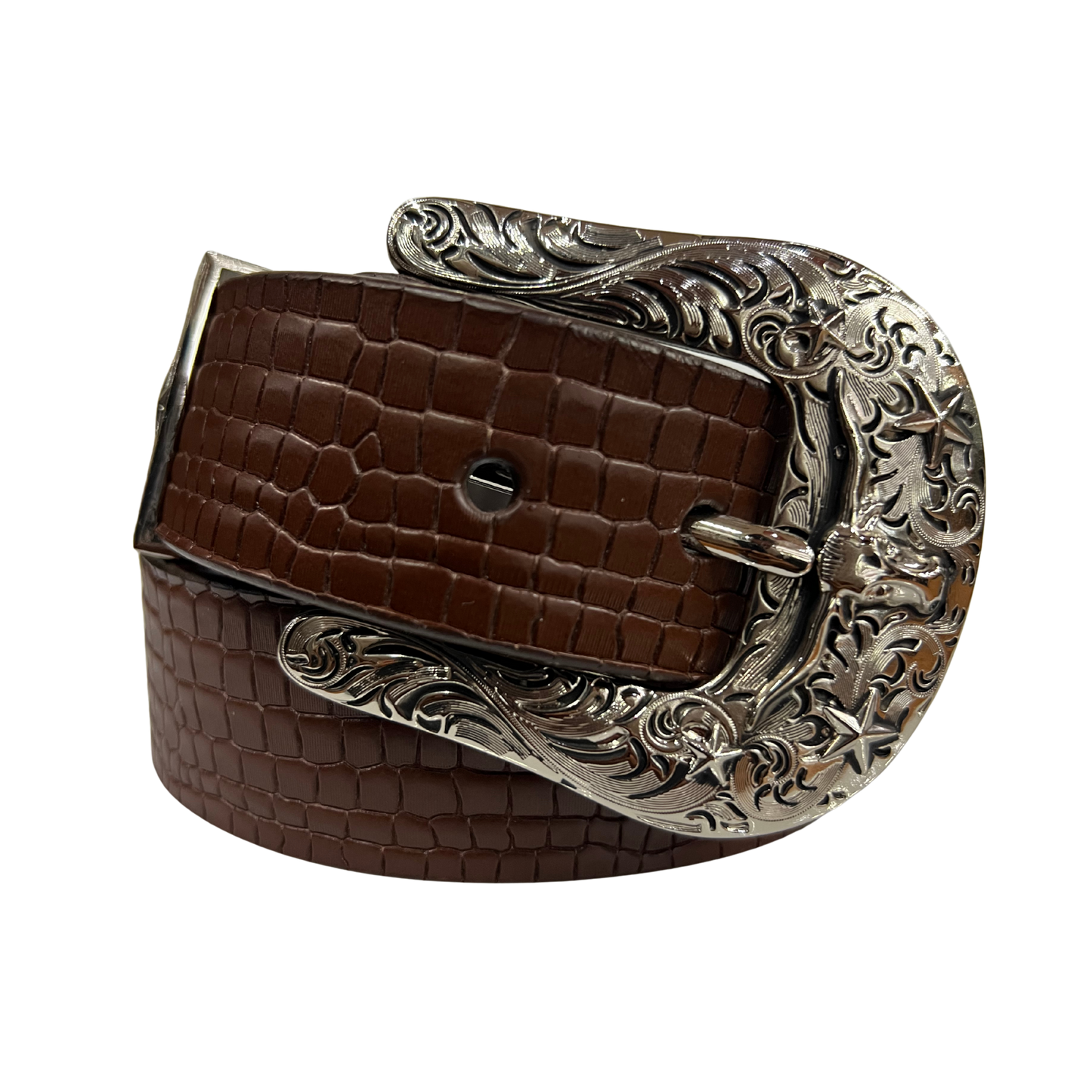 Cinturon vaquero en piel genuina para caballero modelo #3078 Cafe (Hebilla CowBoy) 40mm