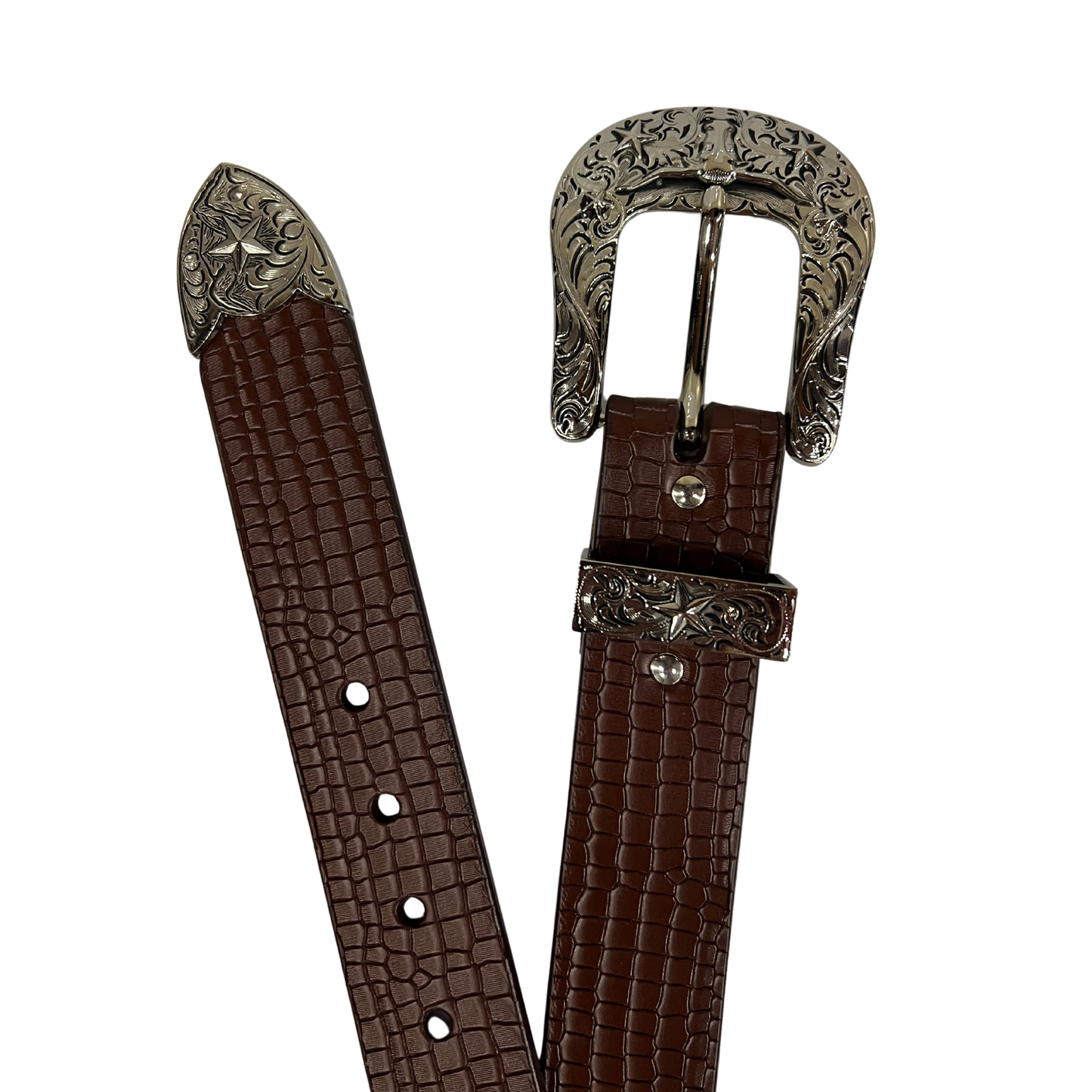 Cinturon vaquero en piel genuina para caballero modelo #3078 Cafe (Hebilla CowBoy) 40mm