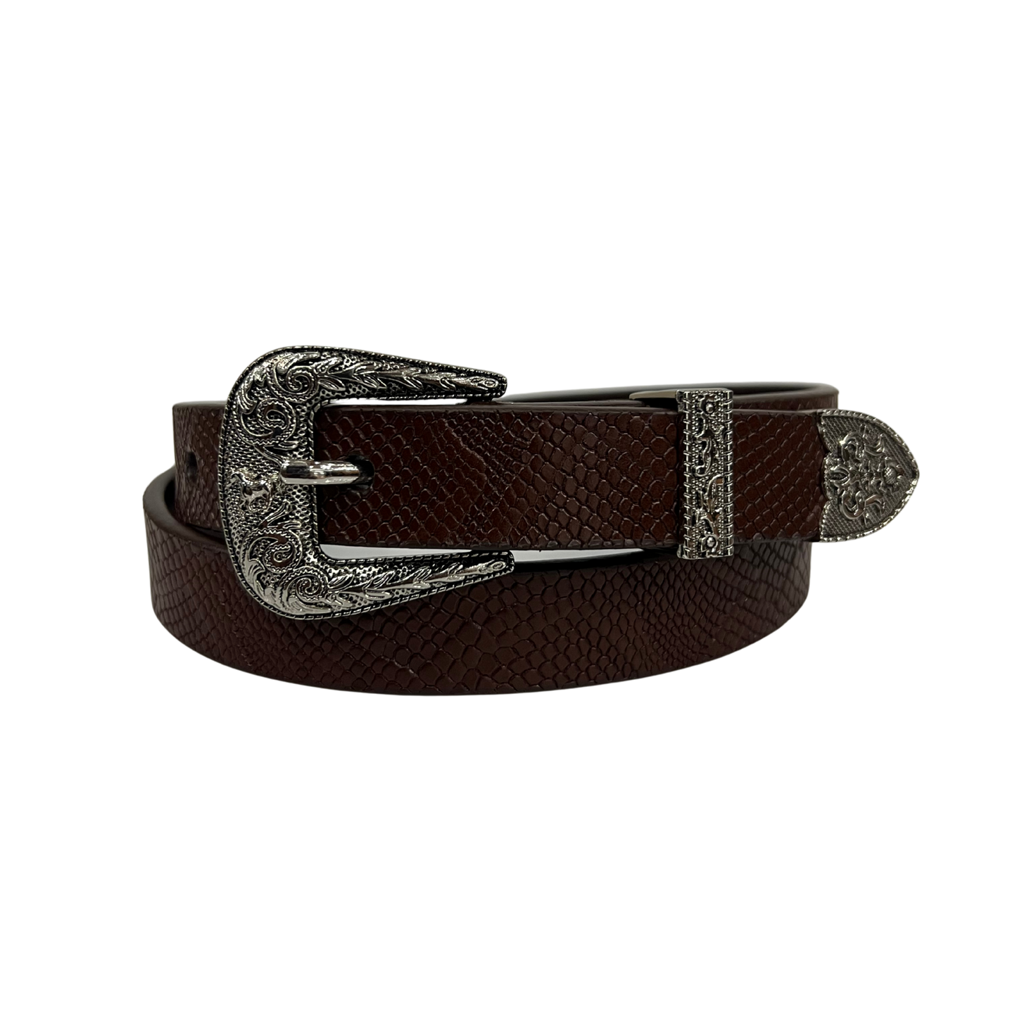 Cinturon vaquero en piel genuina para dama modelo #3075 Cafe 25mm