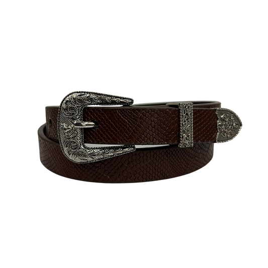 Cinturon vaquero en piel genuina para dama modelo #3075 Cafe 25mm