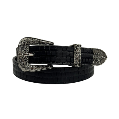 Cinturon vaquero en piel genuina para dama modelo #3075 Negro 25mm