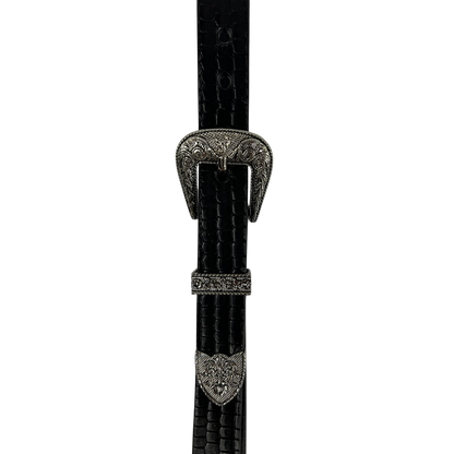 Cinturon vaquero en piel genuina para dama modelo #3075 Negro 25mm