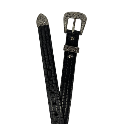 Cinturon vaquero en piel genuina para dama modelo #3075 Negro 25mm