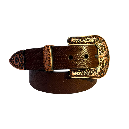 Cinturon vaquero en piel genuina para caballero modelo #3078 Cafe (edicion especial) 40mm