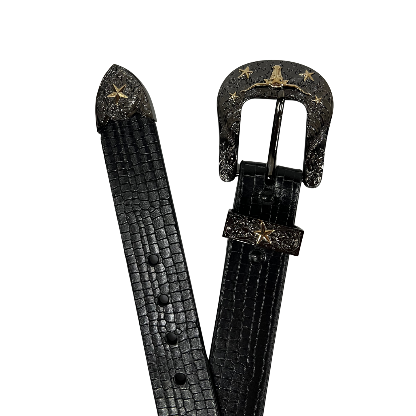 Cinturon vaquero en piel genuina para caballero modelo #3078 Negro (Hebilla CowBoy) 40mm