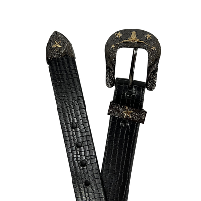Cinturon vaquero en piel genuina para caballero modelo #3078 Negro (Hebilla CowBoy) 40mm