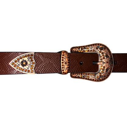 Cinturon vaquero en piel genuina para caballero modelo #3078 Cafe (edicion especial) 40mm