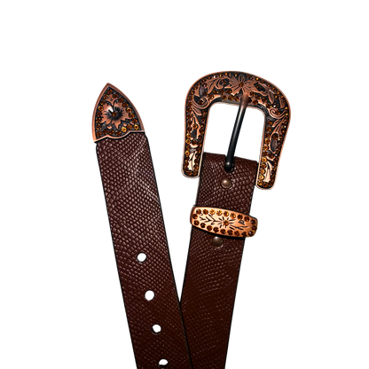 Cinturon vaquero en piel genuina para caballero modelo #3078 Cafe (edicion especial) 40mm