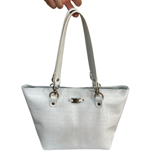 Bolsa de mano casual en piel genuina color blanco para dama modelo #0006