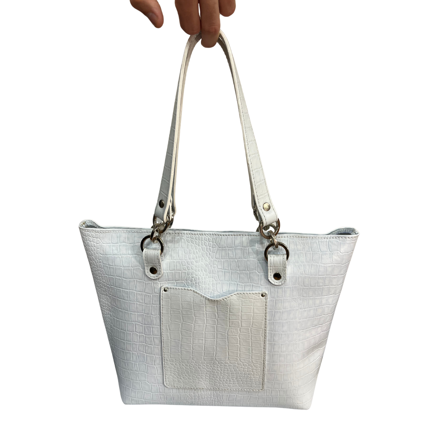 Bolsa de mano casual en piel genuina color blanco para dama modelo #0006