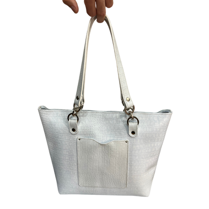 Bolsa de mano casual en piel genuina color blanco para dama modelo #0006