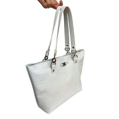 Bolsa de mano casual en piel genuina color blanco para dama modelo #0006