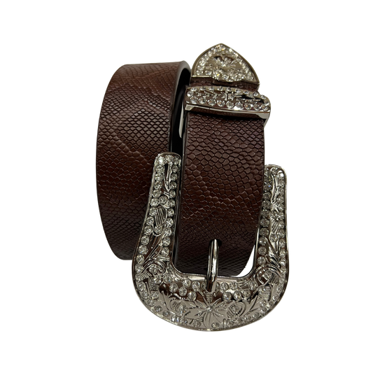Cinturon estilo vaquero en piel genuina para caballero modelo #3078 Cafe Oscuro (edicion dragon) 40mm